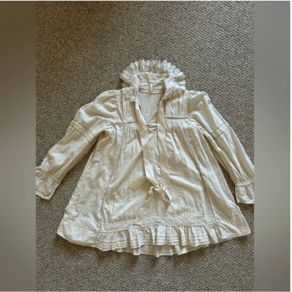 Free People 5 O'clock Tea Time Mini Dress Ivory Color Cotton size XS - Picture 8 of 11